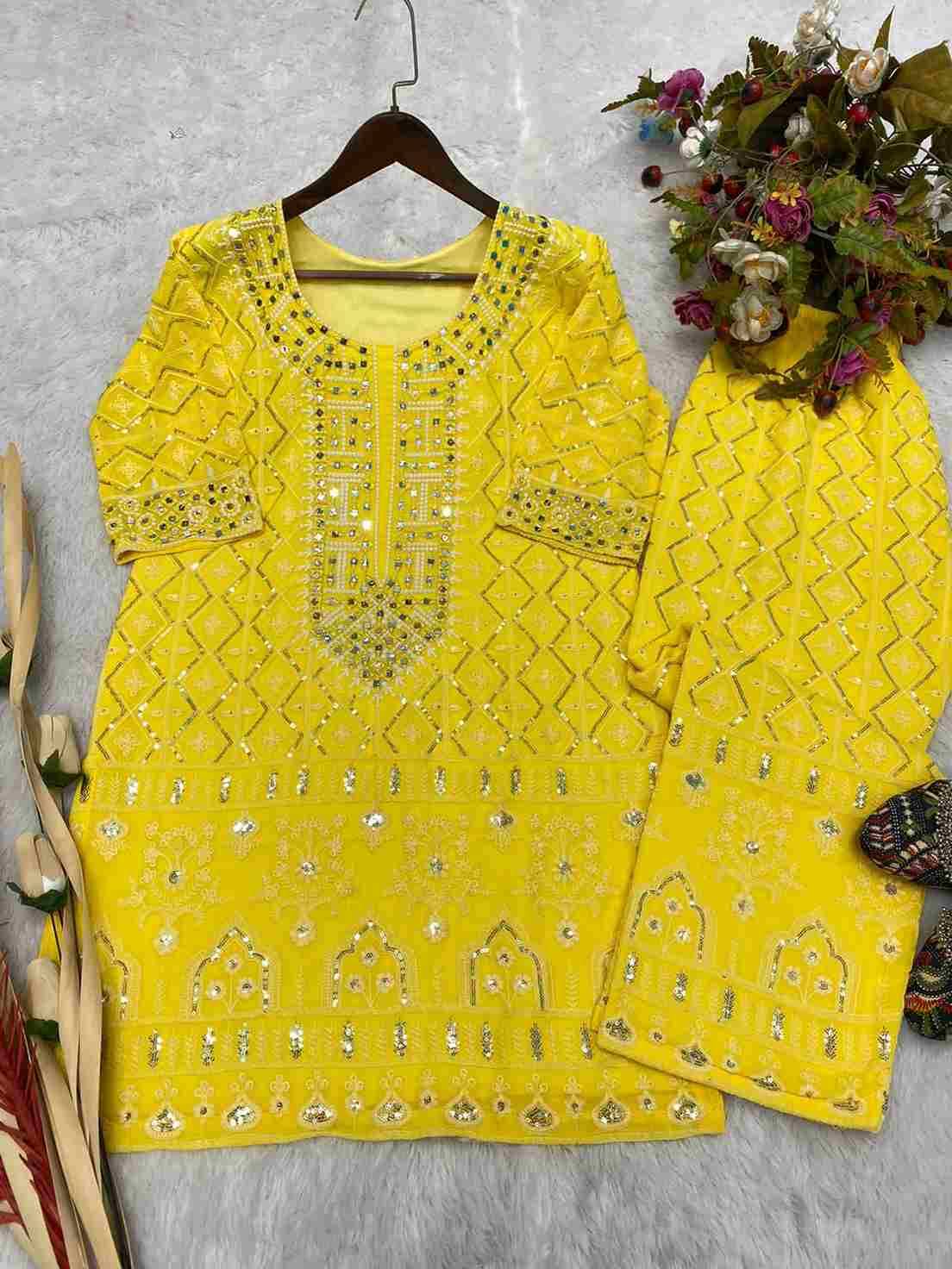 L-1805 By Kaamiri Designer Stylish Fancy Colorful Beautiful Party Wear & Ethnic Wear Collection Faux Georgette Kurtis With Bottom At Wholesale Price