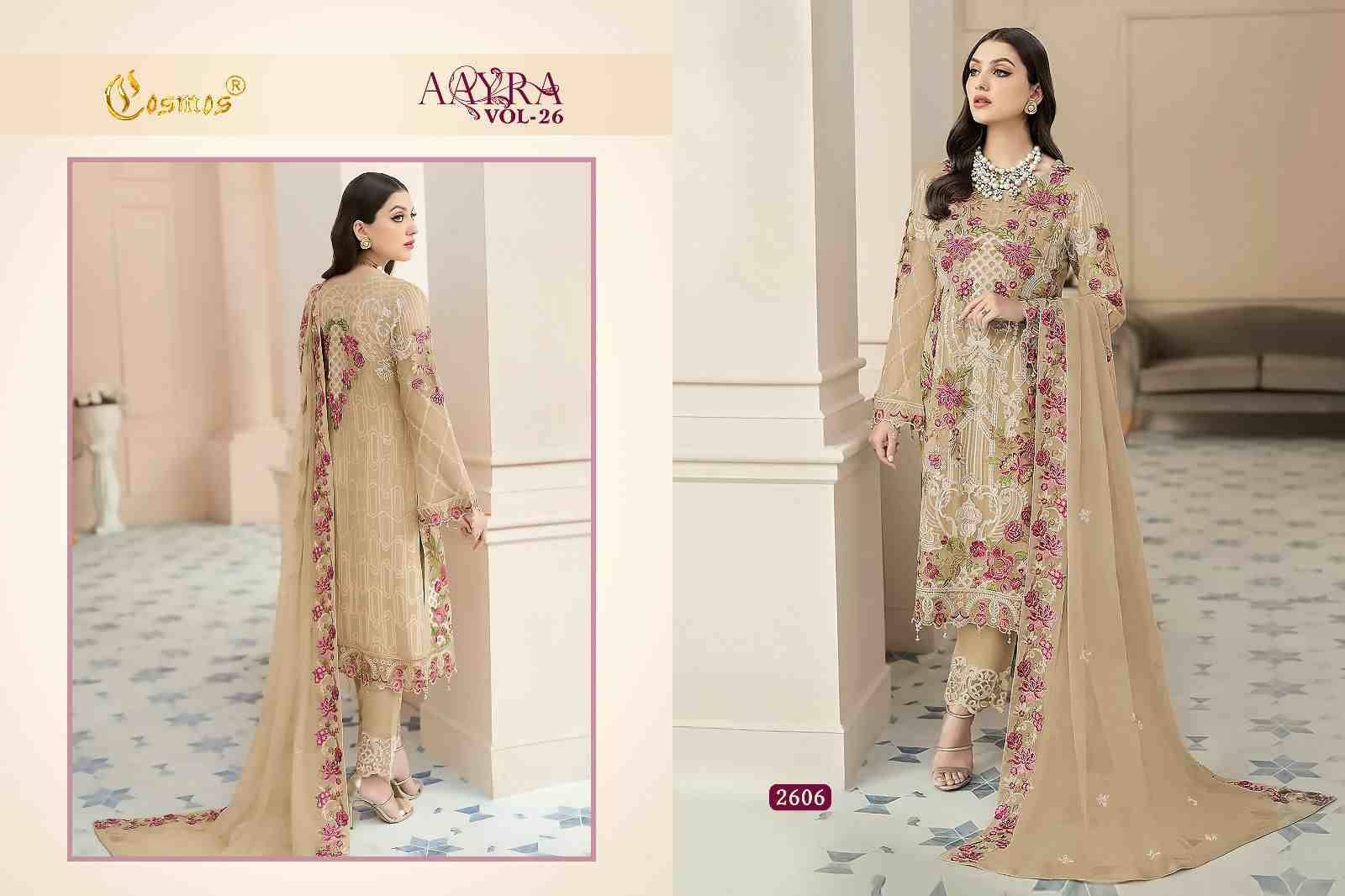 Aayra Vol-26 By Cosmos Beautiful Pakistani Suits Colorful Stylish Fancy Casual Wear & Ethnic Wear Faux Georgette Embroidered Dresses At Wholesale Price
