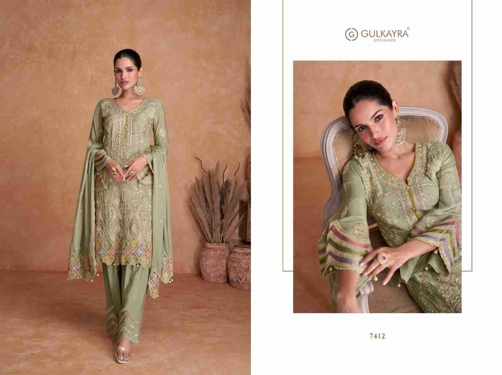 Veeda By Gulkayra Designer 7411 To 7414 Series Designer Festive Suits Beautiful Stylish Colorful Fancy Party Wear & Occasional Wear Chinnon Embroidered Dresses At Wholesale Price