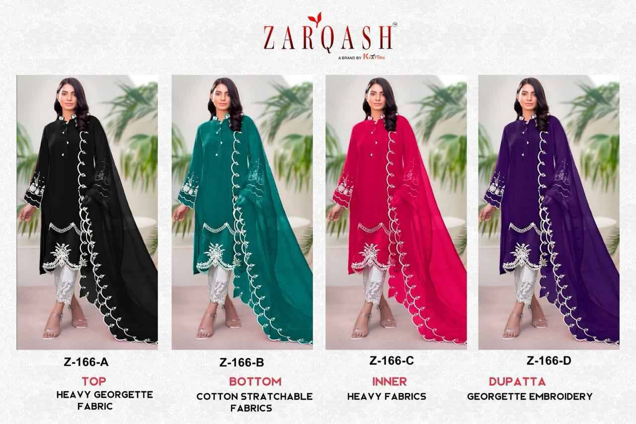 Zarqash Hit Design Z-166 Colours By Zarqash Z-166-A To Z-166-D Series Designer Festive Pakistani Suits Collection Beautiful Stylish Fancy Colorful Party Wear & Occasional Wear Heavy Georgette Embroidered Dresses At Wholesale Price
