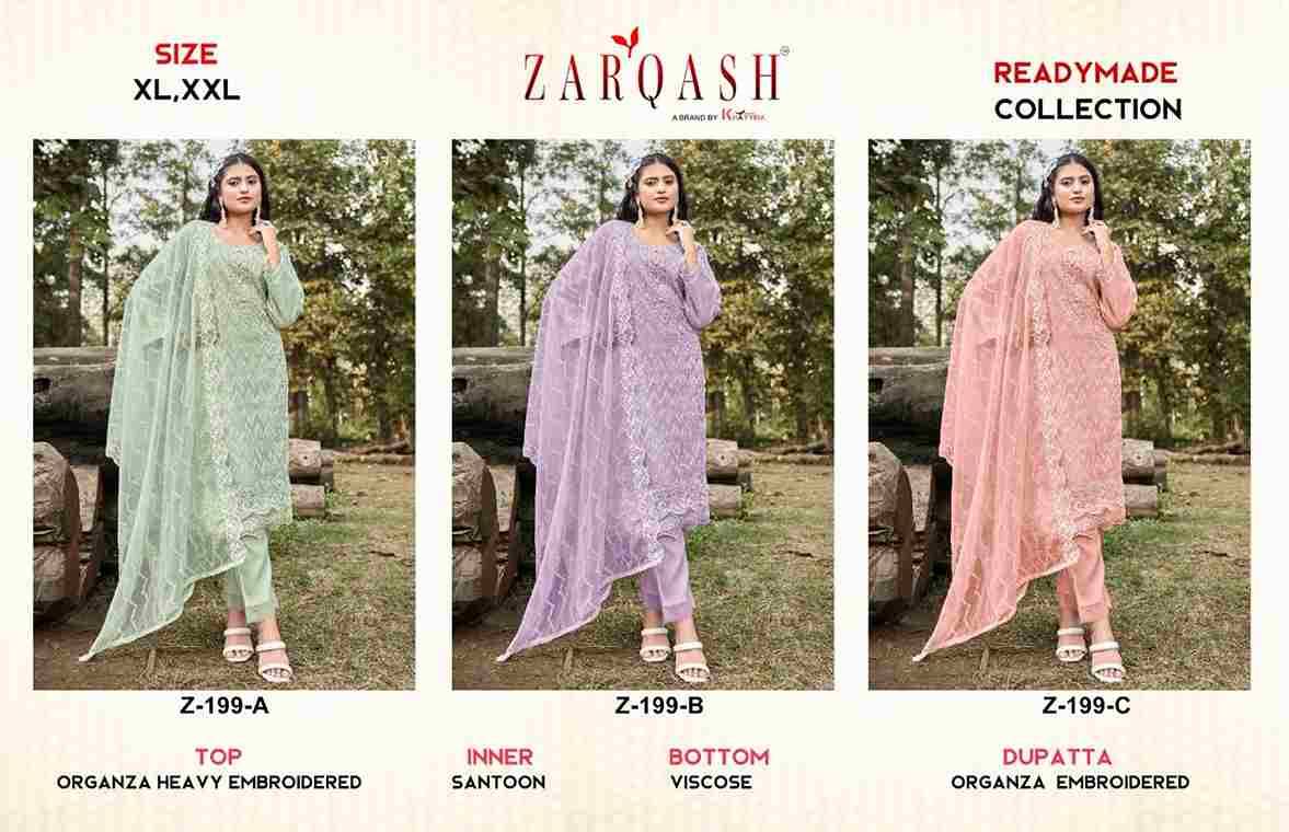 Zarqash Hit Design Z-199 Colours By Zarqash Z-199-A To Z-199-C Series Beautiful Pakistani Suits Colorful Stylish Fancy Casual Wear & Ethnic Wear Organza Dresses At Wholesale Price