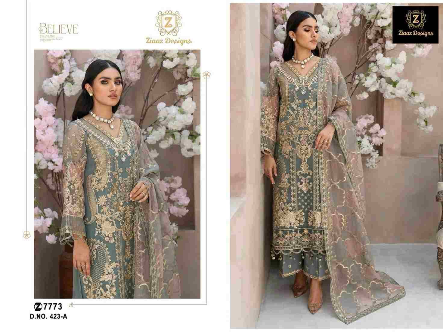 Ziaaz Designs Hit Design 423-A By Ziaaz Designs Designer Pakistani Suits Beautiful Stylish Fancy Colorful Party Wear & Occasional Wear Organza With Embroidery Dresses At Wholesale Price