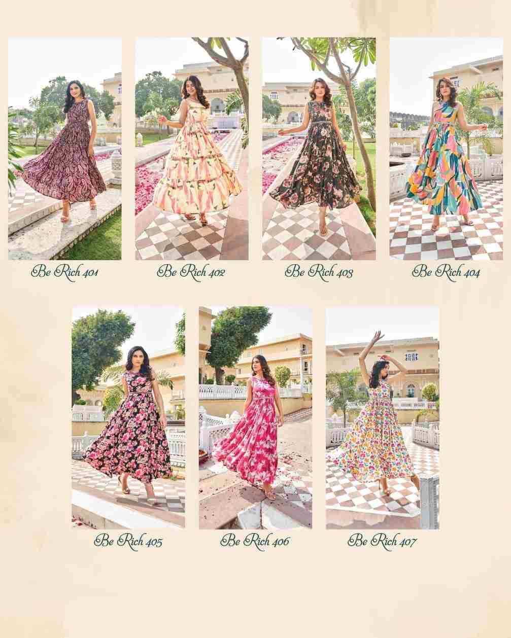 Be Rich Vol-4 By Swish 401 To 407 Series Beautiful Stylish Fancy Colorful Casual Wear & Ethnic Wear Cotton Print Gowns At Wholesale Price