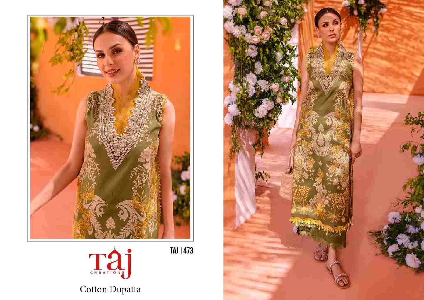 Taj Hit Design 473 By Taj Creation Beautiful Pakistani Suits Colorful Stylish Fancy Casual Wear & Ethnic Wear Pure Cotton Print With Embroidered Dresses At Wholesale Price