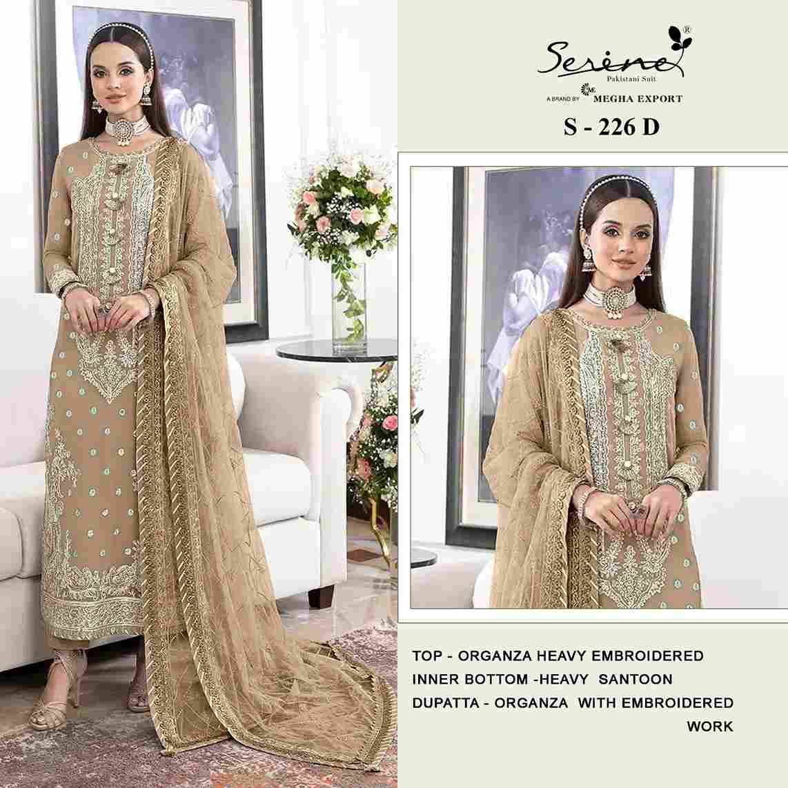 Serene Hit Design S-226 Colours By Serene S-226-A To S-226-D Series Designer Pakistani Suits Beautiful Fancy Colorful Stylish Party Wear & Occasional Wear Organza Embroidered Dresses At Wholesale Price