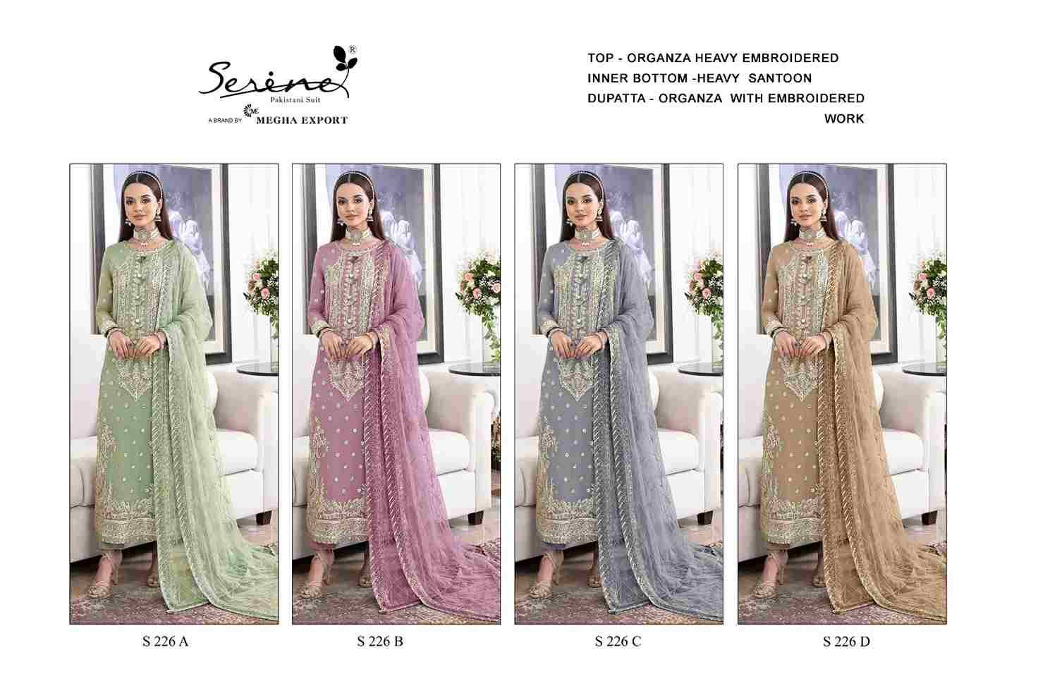 Serene Hit Design S-226 Colours By Serene S-226-A To S-226-D Series Designer Pakistani Suits Beautiful Fancy Colorful Stylish Party Wear & Occasional Wear Organza Embroidered Dresses At Wholesale Price