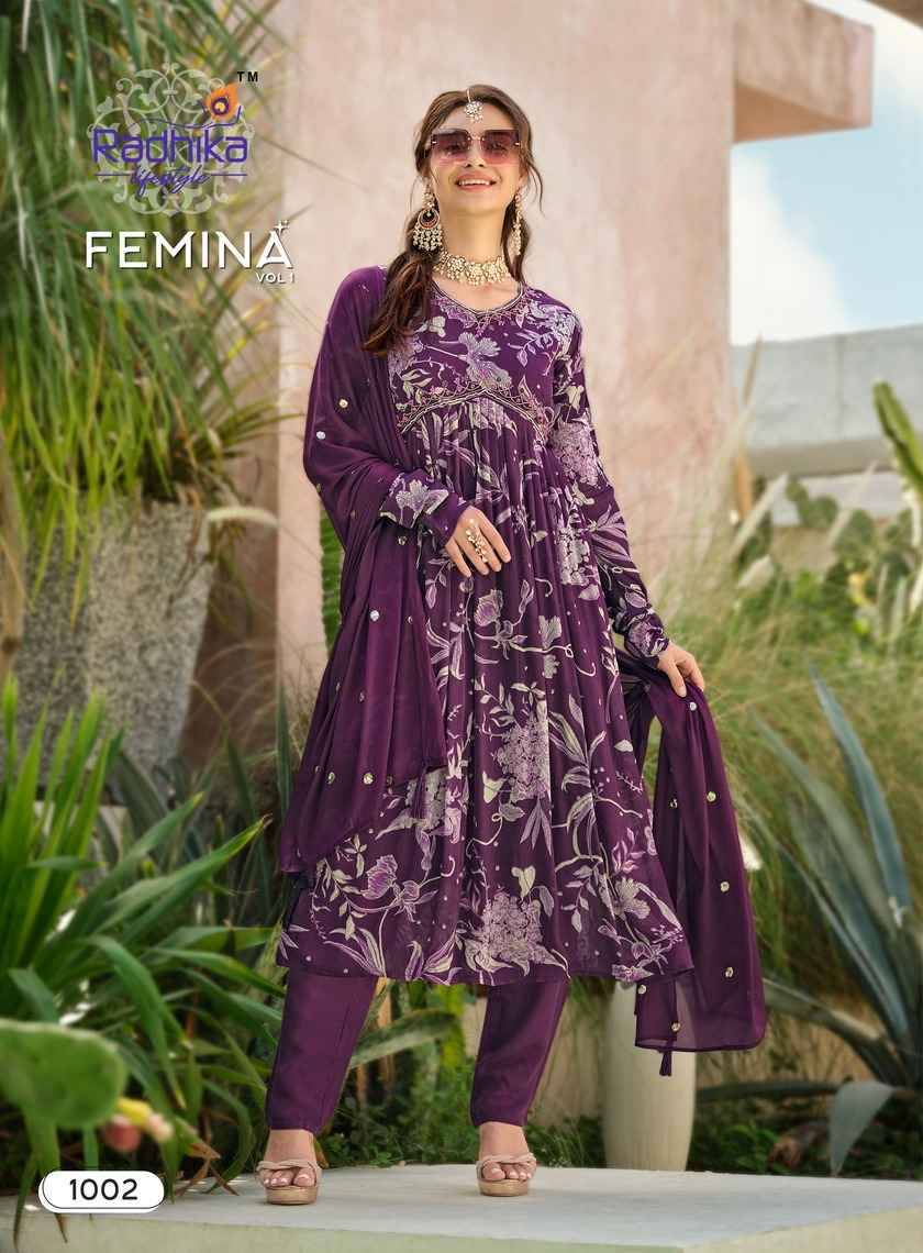 Femina Vol-1 By Radhika Lifestyle 1001 To 1006 Series Beautiful Stylish Festive Suits Fancy Colorful Casual Wear & Ethnic Wear & Ready To Wear Pure Chinnon Print Dresses At Wholesale Price
