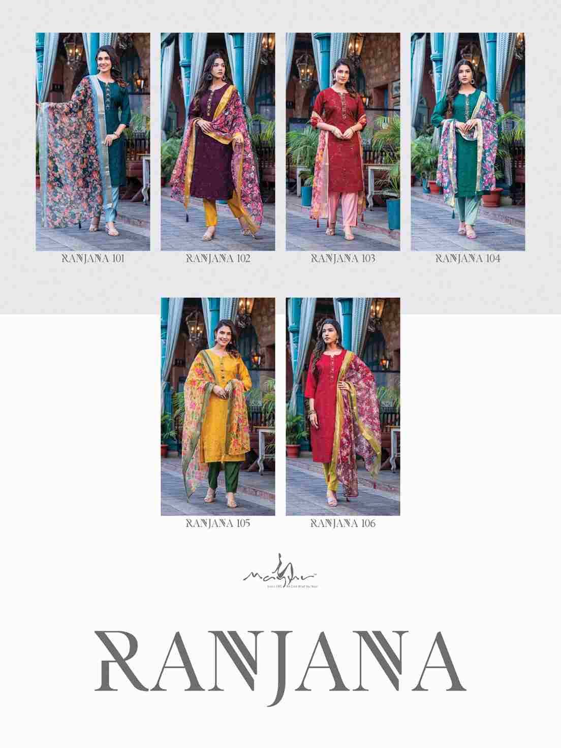 Ranjana By Mayur 101 To 106 Series Beautiful Stylish Festive Suits Fancy Colorful Casual Wear & Ethnic Wear & Ready To Wear Heavy Silk Dresses At Wholesale Price