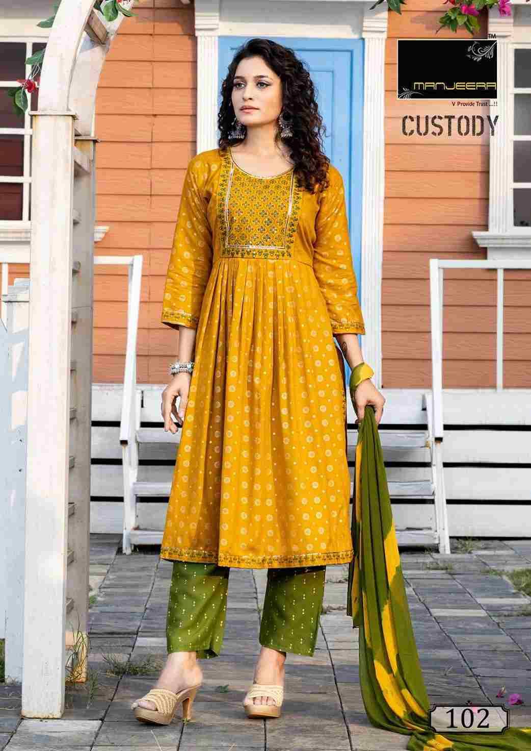 Custody By Manjeera 101 To 108 Series Beautiful Stylish Festive Suits Fancy Colorful Casual Wear & Ethnic Wear & Ready To Wear Capsule Dresses At Wholesale Price
