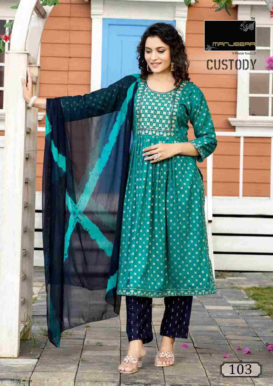 Custody By Manjeera 101 To 108 Series Beautiful Stylish Festive Suits Fancy Colorful Casual Wear & Ethnic Wear & Ready To Wear Capsule Dresses At Wholesale Price