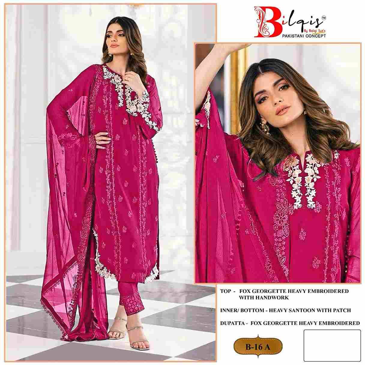 Bilqis 16 Colours By Bilqis 16-A To 16-D Series Beautiful Pakistani Suits Stylish Fancy Colorful Party Wear & Occasional Wear Faux Georgette Embroidery Dresses At Wholesale Price