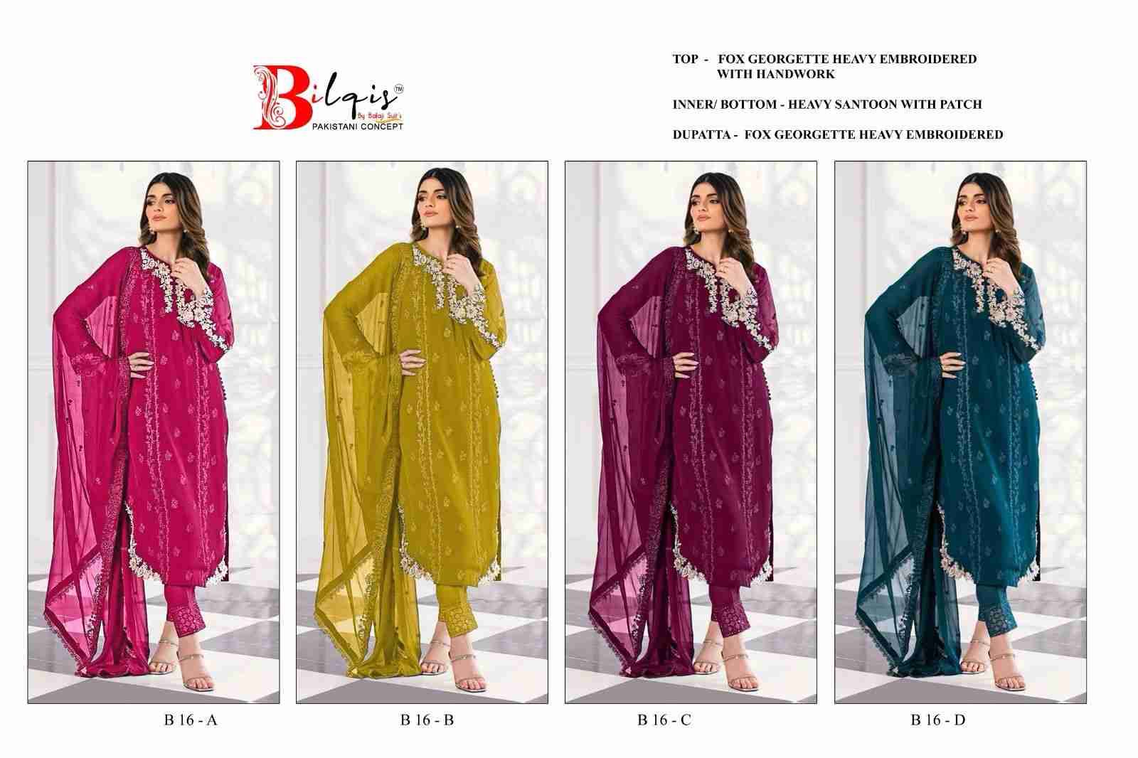 Bilqis 16 Colours By Bilqis 16-A To 16-D Series Beautiful Pakistani Suits Stylish Fancy Colorful Party Wear & Occasional Wear Faux Georgette Embroidery Dresses At Wholesale Price