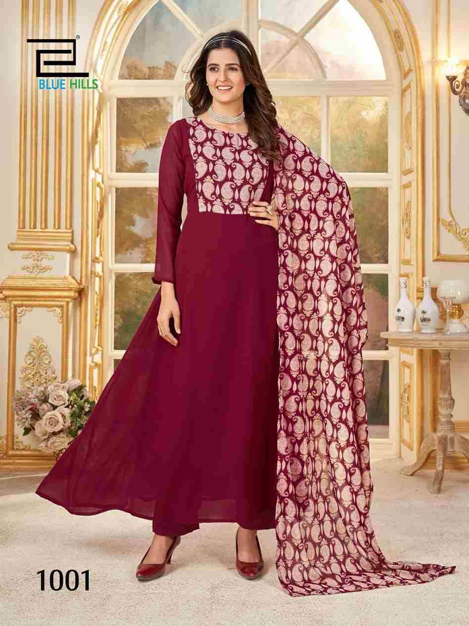 Nithya By Blue Hills 1001 To 1004 Series Festive Suits Beautiful Fancy Colorful Stylish Party Wear & Occasional Wear Pure Georgette Dresses At Wholesale Price