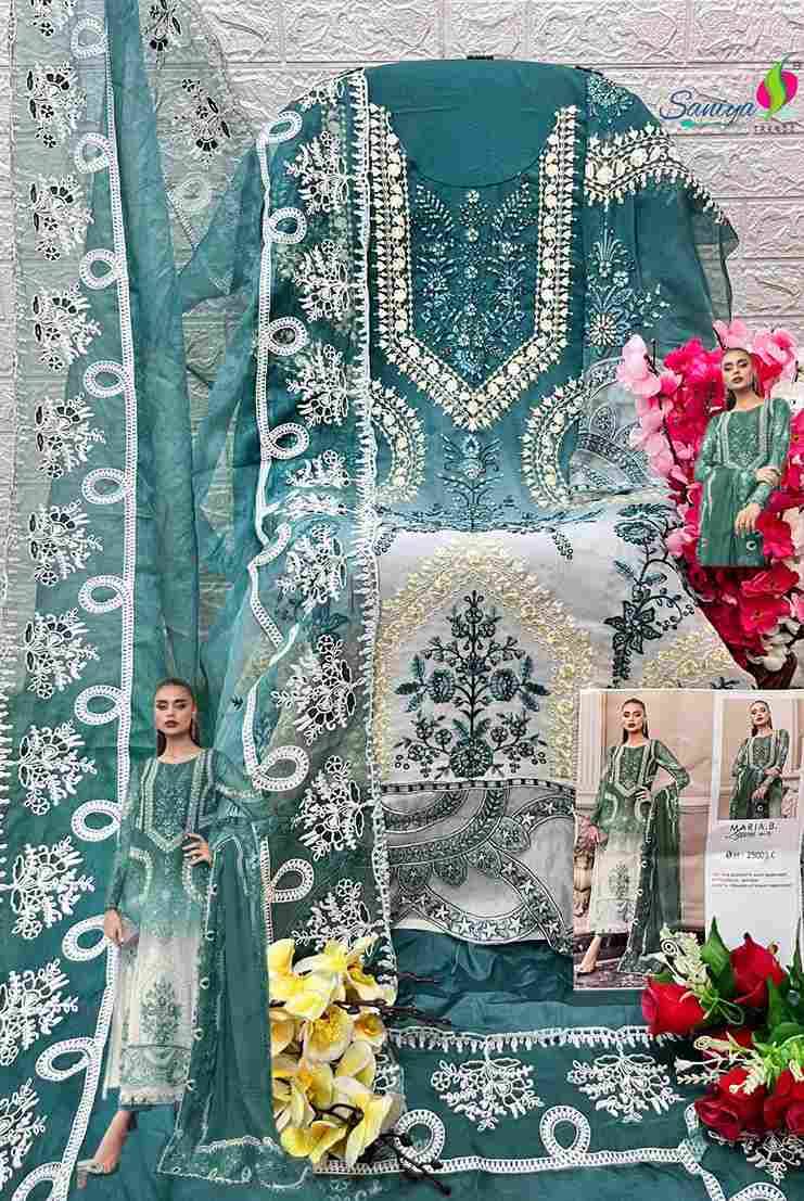 Maria.B. Lawn Vol-25 By Saniya Trendz 25003-A To 25003-D Series Beautiful Pakistani Suits Colorful Stylish Fancy Casual Wear & Ethnic Wear Faux Georgette Embroidered Dresses At Wholesale Price