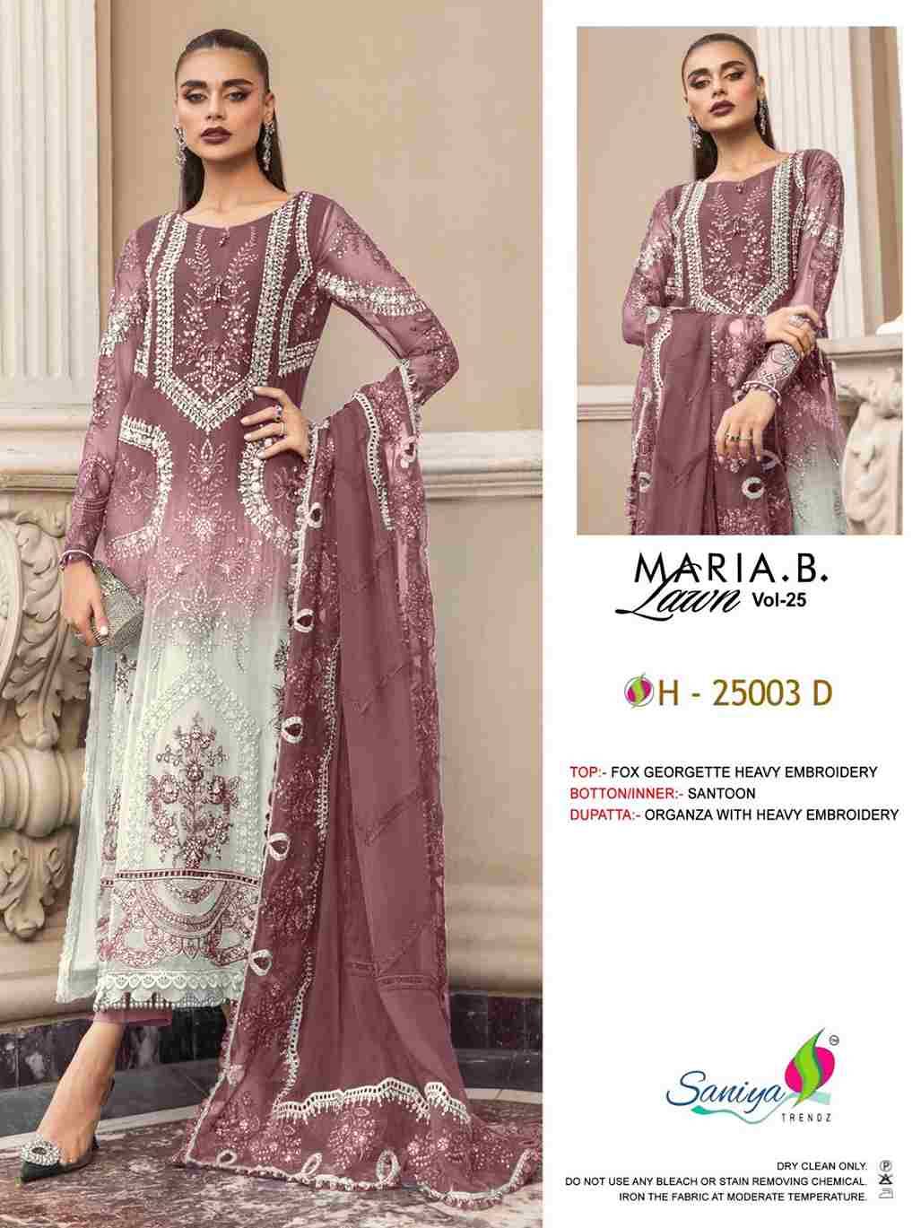 Maria.B. Lawn Vol-25 By Saniya Trendz 25003-A To 25003-D Series Beautiful Pakistani Suits Colorful Stylish Fancy Casual Wear & Ethnic Wear Faux Georgette Embroidered Dresses At Wholesale Price
