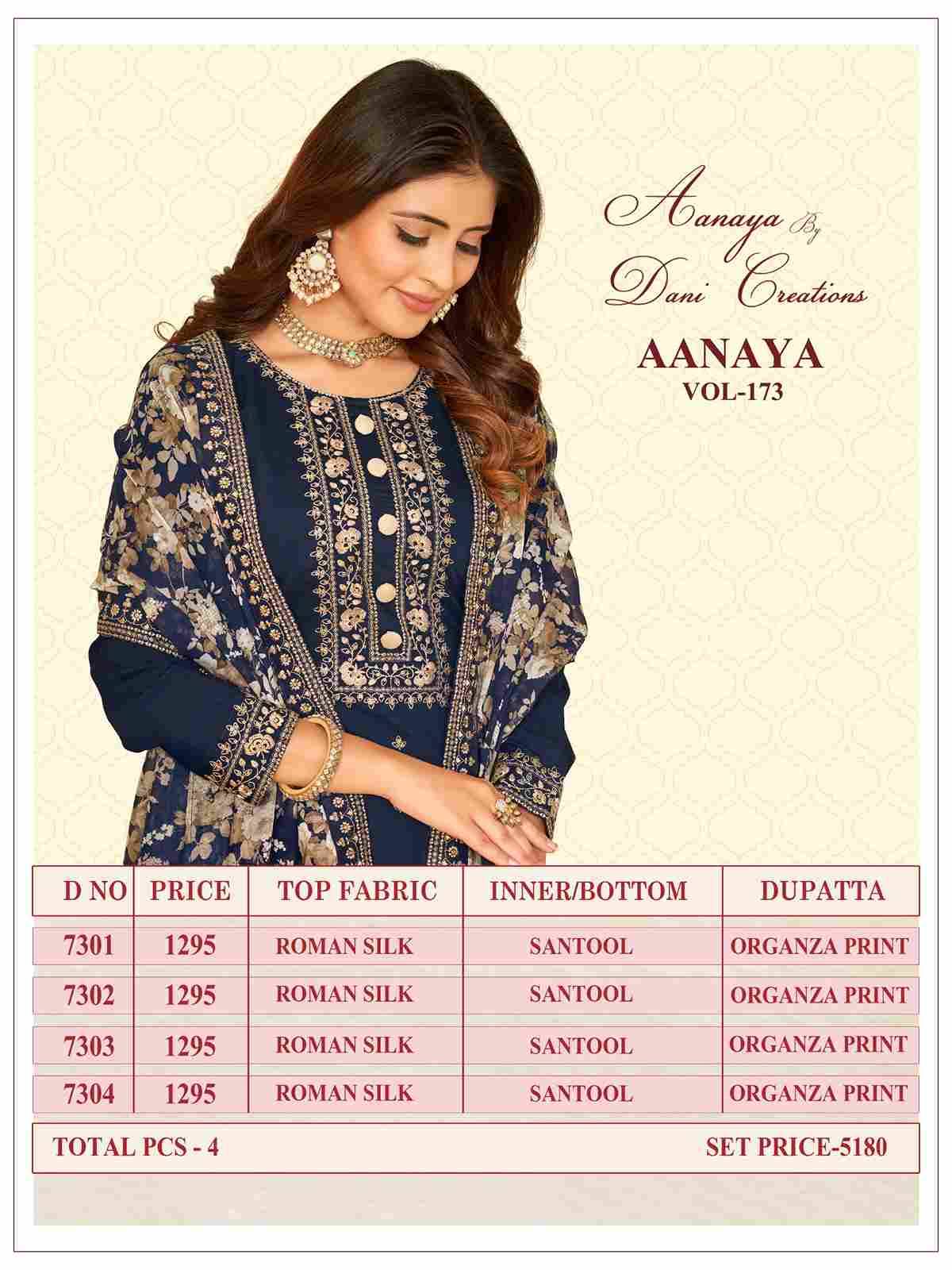 Aanaya Vol-173 By Twisha 7301 To 7204 Series Designer Festive Suits Collection Beautiful Stylish Fancy Colorful Party Wear & Occasional Wear Silk Dresses At Wholesale Price