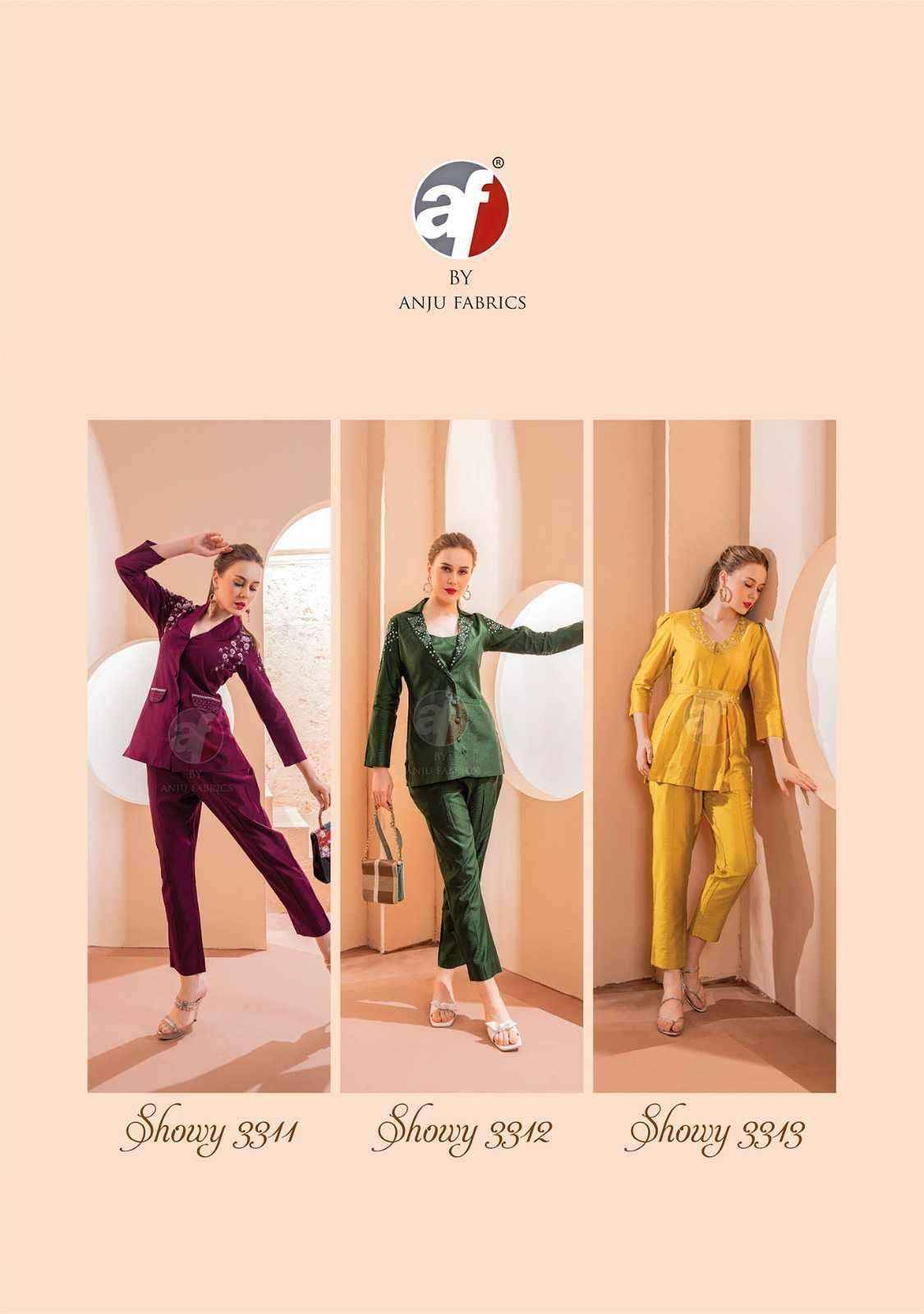 Showy Vol-2 By Anju Fabrics 3311 To 3316 Series Beautiful Stylish Fancy Colorful Casual Wear & Ethnic Wear Viscose Nylon Co-Ord At Wholesale Price