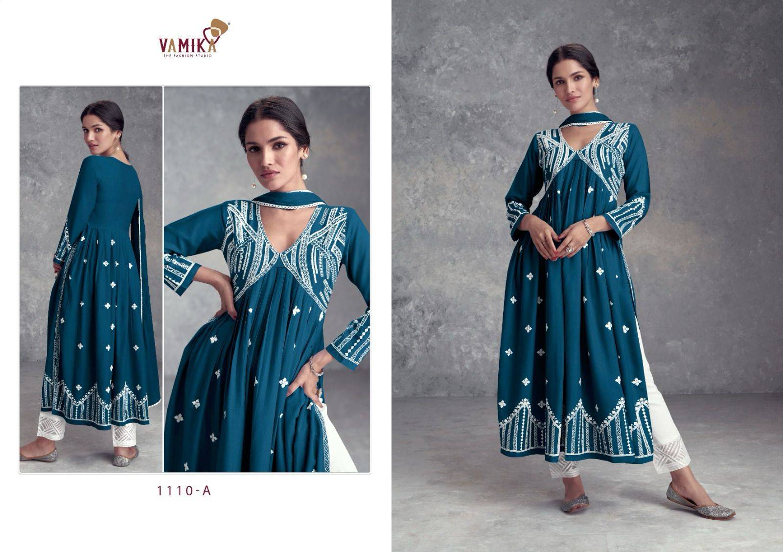 Aadhira Vol-8 By Vamika 1110-A To 1110-E Series Beautiful Festive Suits Colorful Stylish Fancy Casual Wear & Ethnic Wear Pure Viscose Rayon Embroidery Dresses At Wholesale Price