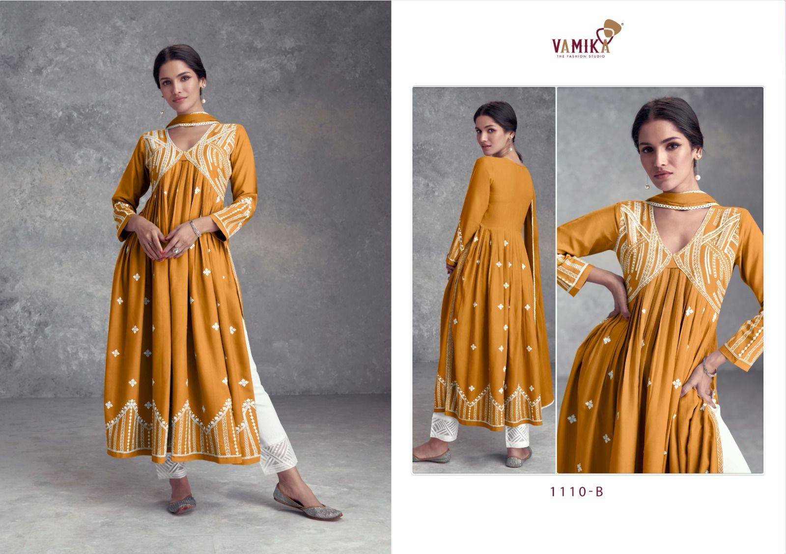 Aadhira Vol-8 By Vamika 1110-A To 1110-E Series Beautiful Festive Suits Colorful Stylish Fancy Casual Wear & Ethnic Wear Pure Viscose Rayon Embroidery Dresses At Wholesale Price