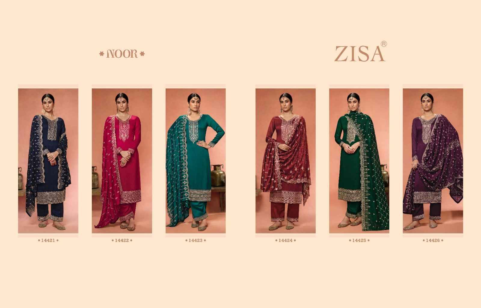 Noor By Zisa 14421 To 14426 Series Beautiful Festive Suits Colorful Stylish Fancy Casual Wear & Ethnic Wear Georgette Silk Dresses At Wholesale Price