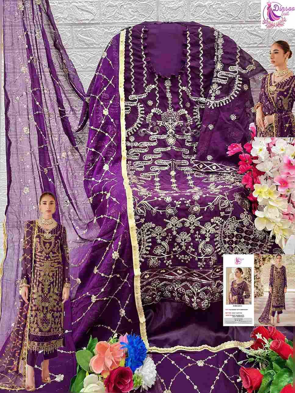 Dinsaa Hit Design 234 Colours By Dinsaa Suits 234-A To 234-D Series Designer Pakistani Suits Beautiful Stylish Fancy Colorful Party Wear & Occasional Wear Faux Georgette Dresses At Wholesale Price