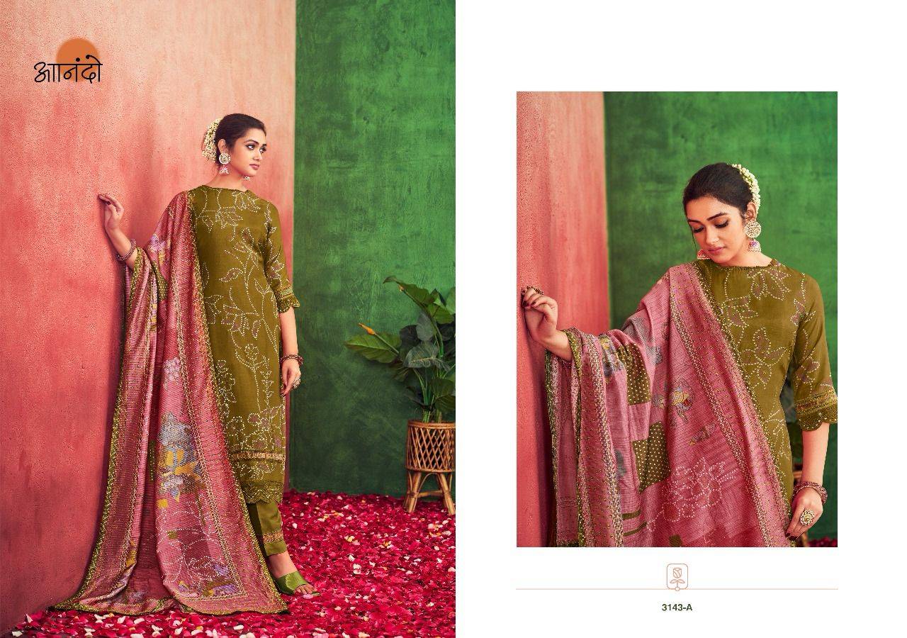 Anando-3143 By Anando 3143-A To 3143-D Series Designer Festive Suits Beautiful Stylish Fancy Colorful Party Wear & Occasional Wear Pure Muslin Silk Dresses At Wholesale Price