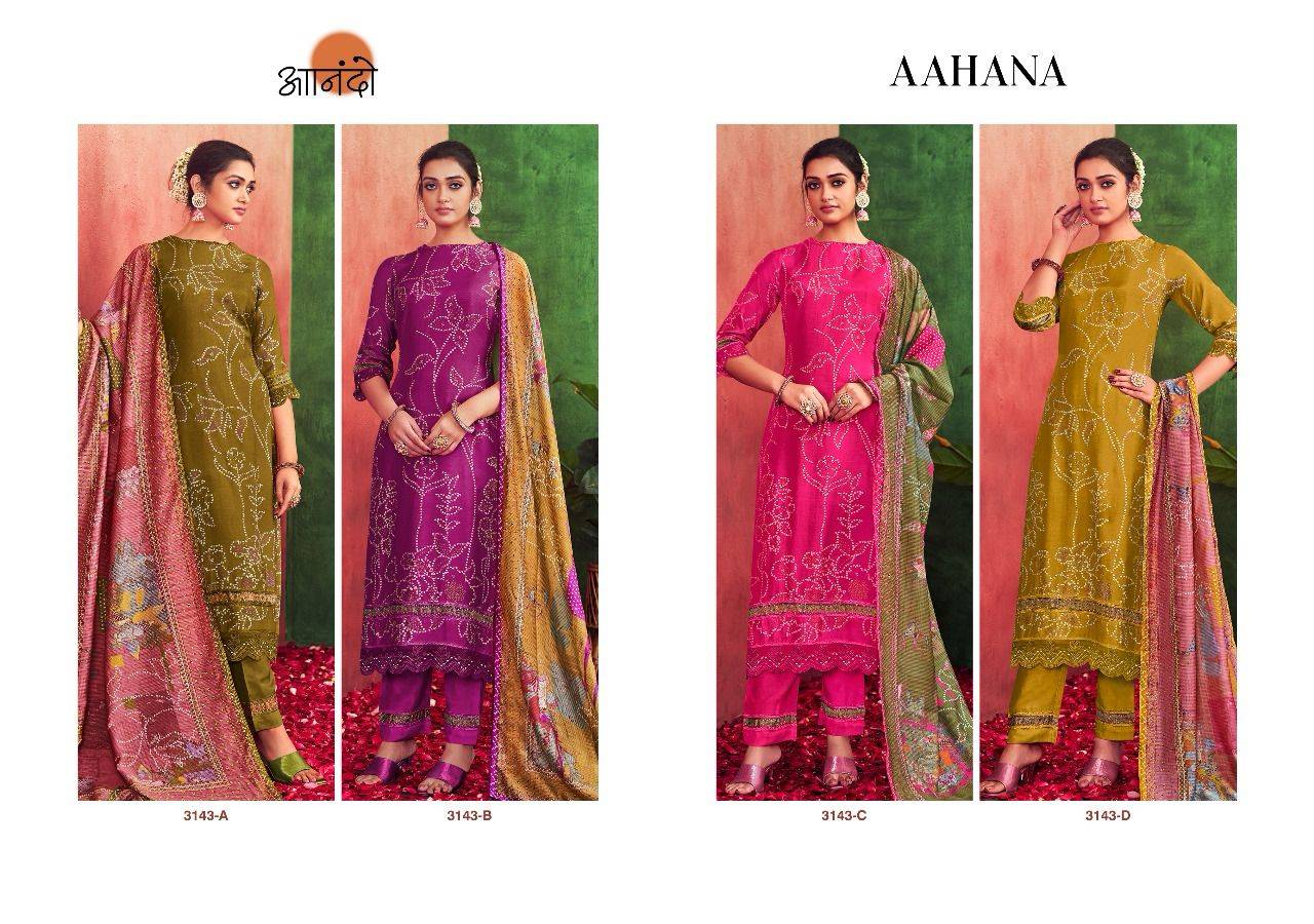 Anando-3143 By Anando 3143-A To 3143-D Series Designer Festive Suits Beautiful Stylish Fancy Colorful Party Wear & Occasional Wear Pure Muslin Silk Dresses At Wholesale Price