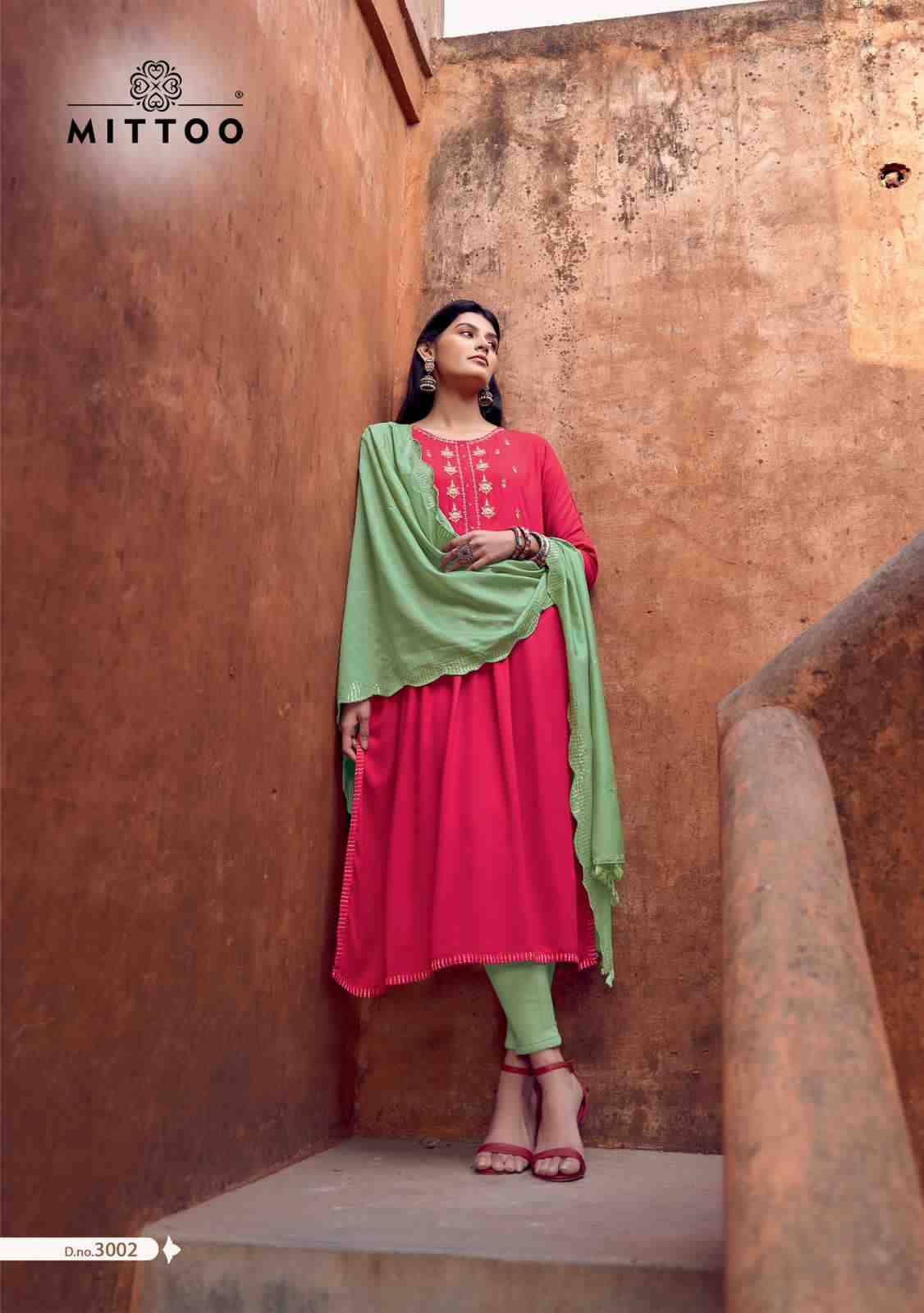 Pavitra By Mittoo 3001 To 3006 Series Beautiful Festive Suits Colorful Stylish Fancy Casual Wear & Ethnic Wear Rayon Embroidered Dresses At Wholesale Price