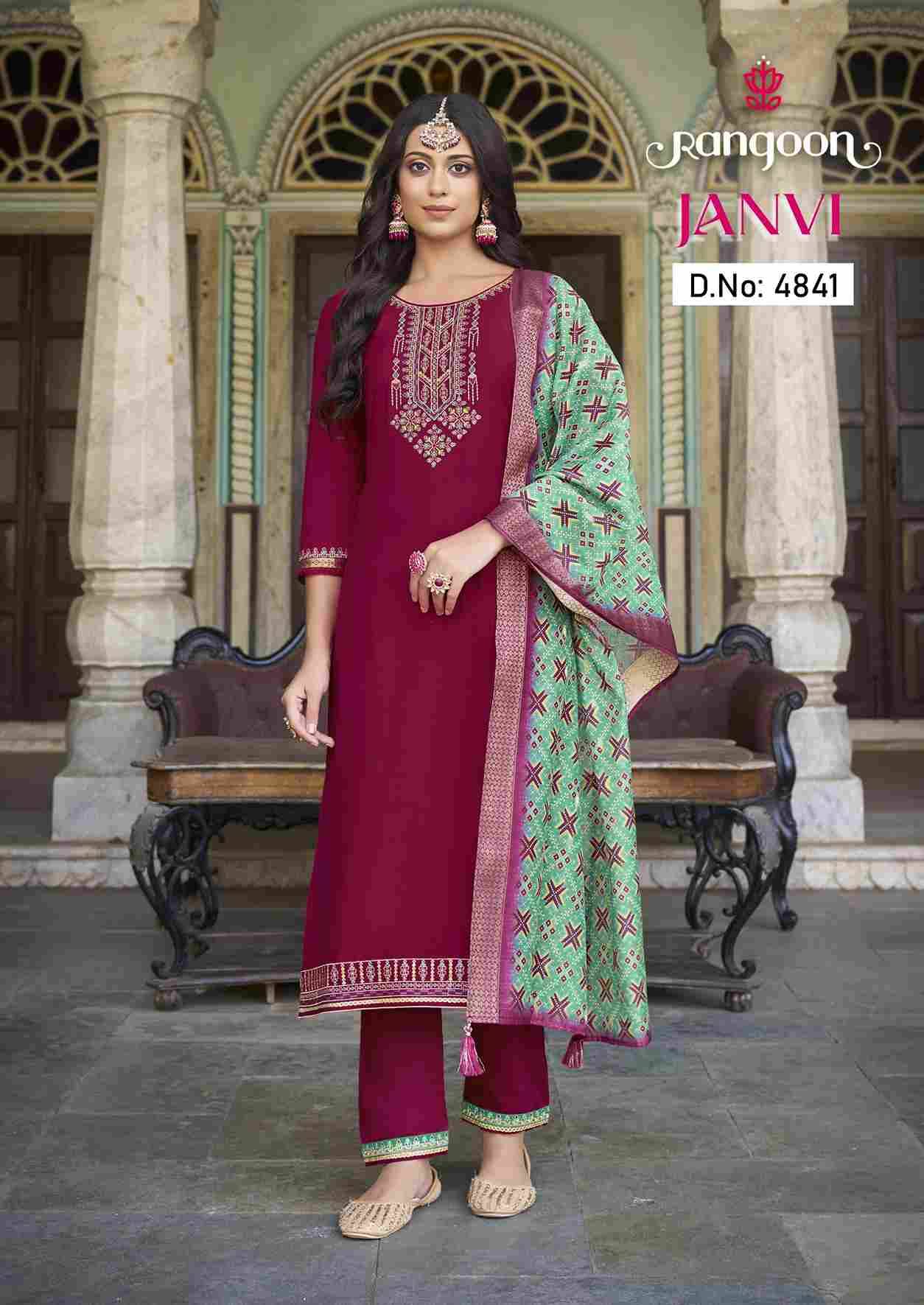 Janvi By Rangoon 4841 To 4844 Series Beautiful Festive Suits Colorful Stylish Fancy Casual Wear & Ethnic Wear Muslin Silk Dresses At Wholesale Price