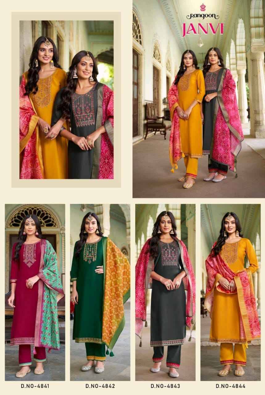 Janvi By Rangoon 4841 To 4844 Series Beautiful Festive Suits Colorful Stylish Fancy Casual Wear & Ethnic Wear Muslin Silk Dresses At Wholesale Price