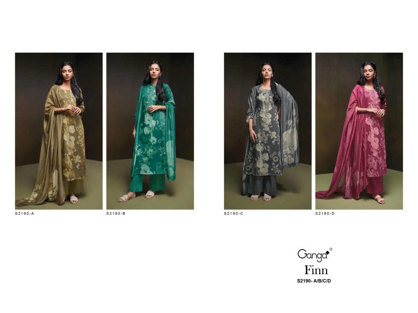 Finn-2190 By Ganga Fashion 2190-A To 2190-D Series Beautiful Festive Suits Colorful Stylish Fancy Casual Wear & Ethnic Wear Cotton Silk Embroidered Dresses At Wholesale Price