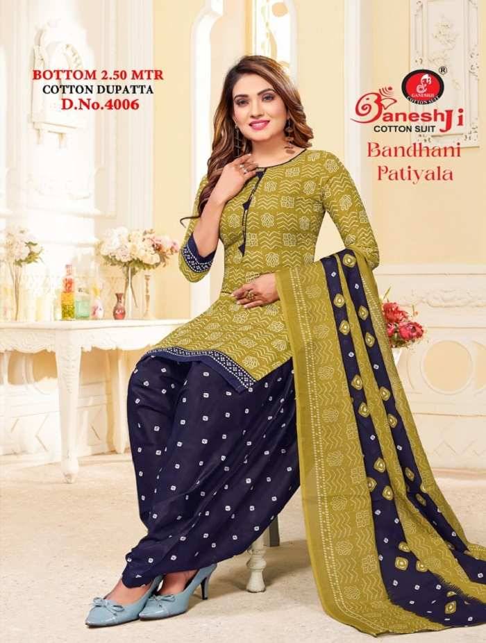 Bandhani Patiyala Vol-4 By Ganeshji 4001 To 4010 Series Beautiful Festive Suits Colorful Stylish Fancy Casual Wear & Ethnic Wear Heavy Cotton Print Dresses At Wholesale Price