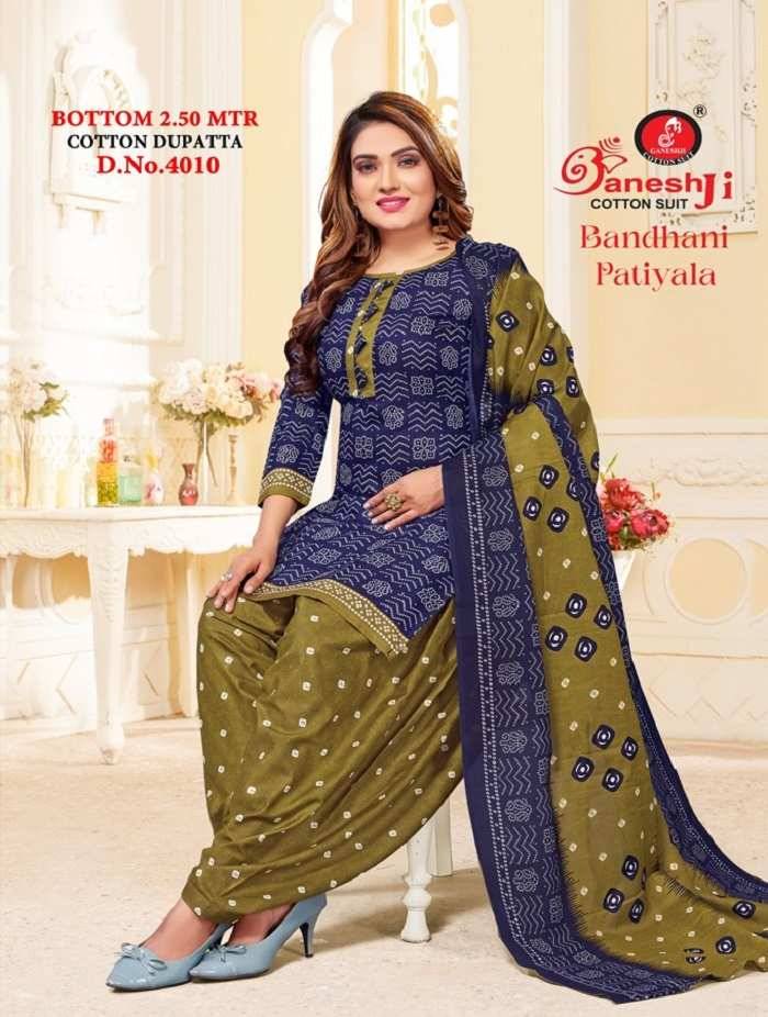 Bandhani Patiyala Vol-4 By Ganeshji 4001 To 4010 Series Beautiful Festive Suits Colorful Stylish Fancy Casual Wear & Ethnic Wear Heavy Cotton Print Dresses At Wholesale Price