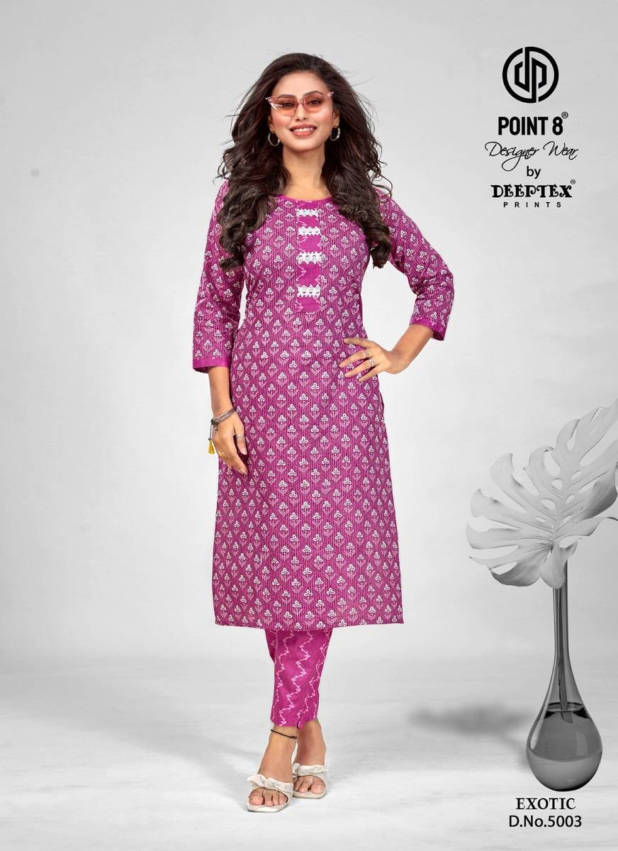 Exotic Vol-5 By Deeptex 5001 To 5008 Series Designer Stylish Fancy Colorful Beautiful Party Wear & Ethnic Wear Collection Cotton Print Kurtis With Pants At Wholesale Price