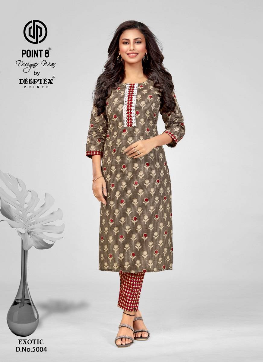 Exotic Vol-5 By Deeptex 5001 To 5008 Series Designer Stylish Fancy Colorful Beautiful Party Wear & Ethnic Wear Collection Cotton Print Kurtis With Pants At Wholesale Price