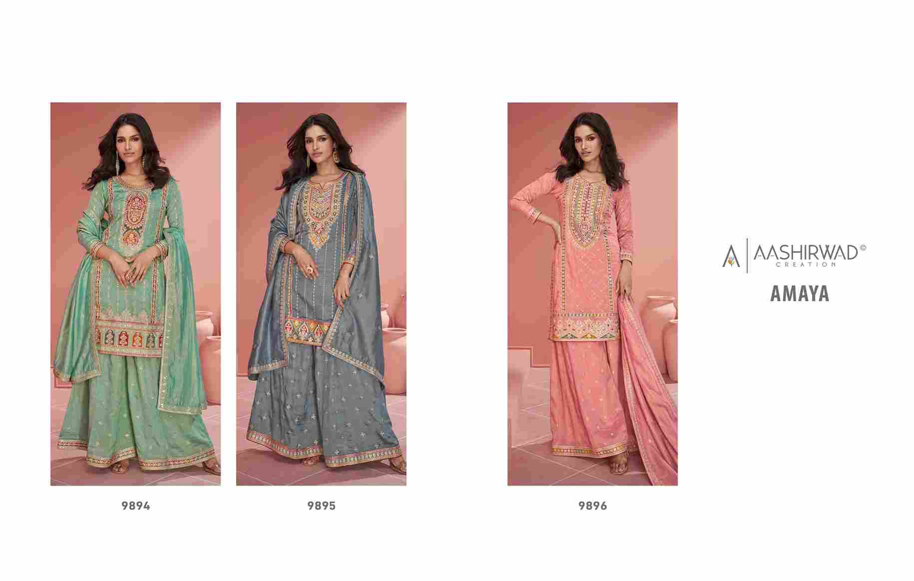 Amaya By Aashirwad Creation 9894 To 9896 Series Beautiful Suits Colorful Stylish Fancy Casual Wear & Ethnic Wear Organza Silk Dresses At Wholesale Price
