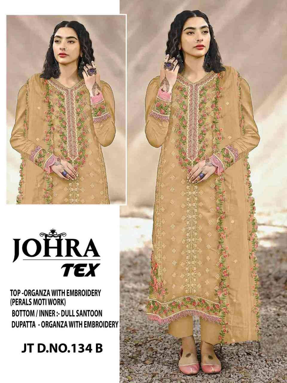 Johra Hit Design 134 Colours By Johra Tex 134-A To 134-C Series Pakistani Suits Beautiful Fancy Colorful Stylish Party Wear & Occasional Wear Organza Embroidery Dresses At Wholesale Price