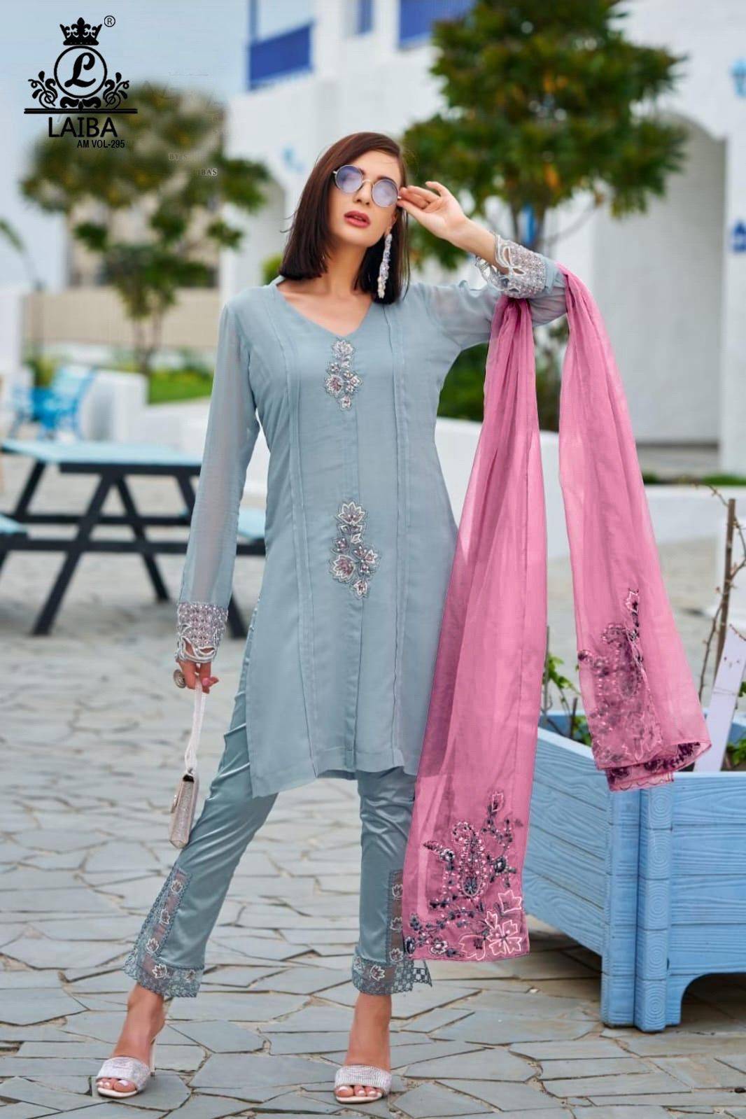 AM Vol-255 By Laiba 295-A To 295-D Series Designer Festive Pakistani Suits Collection Beautiful Stylish Fancy Colorful Party Wear & Occasional Wear Pure Georgette Embroidered Dresses At Wholesale Price
