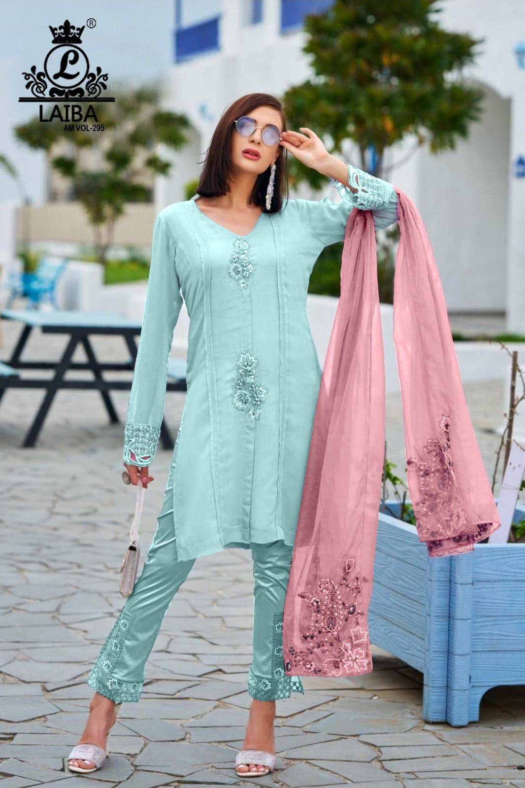 AM Vol-255 By Laiba 295-A To 295-D Series Designer Festive Pakistani Suits Collection Beautiful Stylish Fancy Colorful Party Wear & Occasional Wear Pure Georgette Embroidered Dresses At Wholesale Price