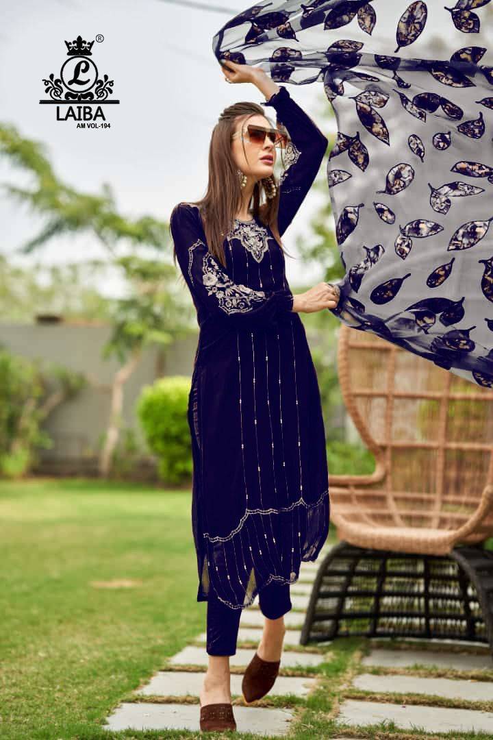 AM Vol-194 By Laiba 194-A To 194-D Series Beautiful Pakistani Suits Colorful Stylish Fancy Casual Wear & Ethnic Wear Pure Georgette Embroidered Dresses At Wholesale Price
