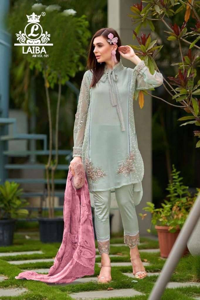 AM Vol-181 By Laiba 181-A To 181-C Series Beautiful Pakistani Suits Colorful Stylish Fancy Casual Wear & Ethnic Wear Pure Georgette Embroidered Dresses At Wholesale Price