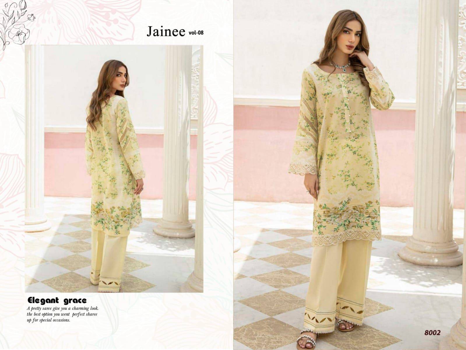 Jainee Vol-8 By Agha Noor 8001 To 8006 Series Beautiful Festive Suits Stylish Fancy Colorful Casual Wear & Ethnic Wear Lawn Cotton Print Dresses At Wholesale Price