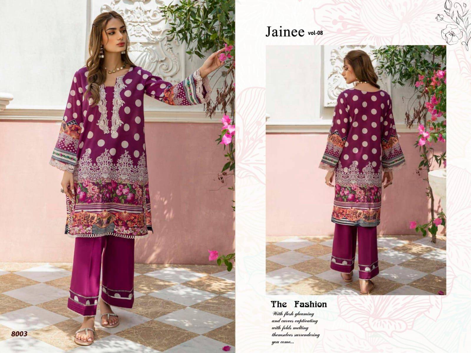 Jainee Vol-8 By Agha Noor 8001 To 8006 Series Beautiful Festive Suits Stylish Fancy Colorful Casual Wear & Ethnic Wear Lawn Cotton Print Dresses At Wholesale Price