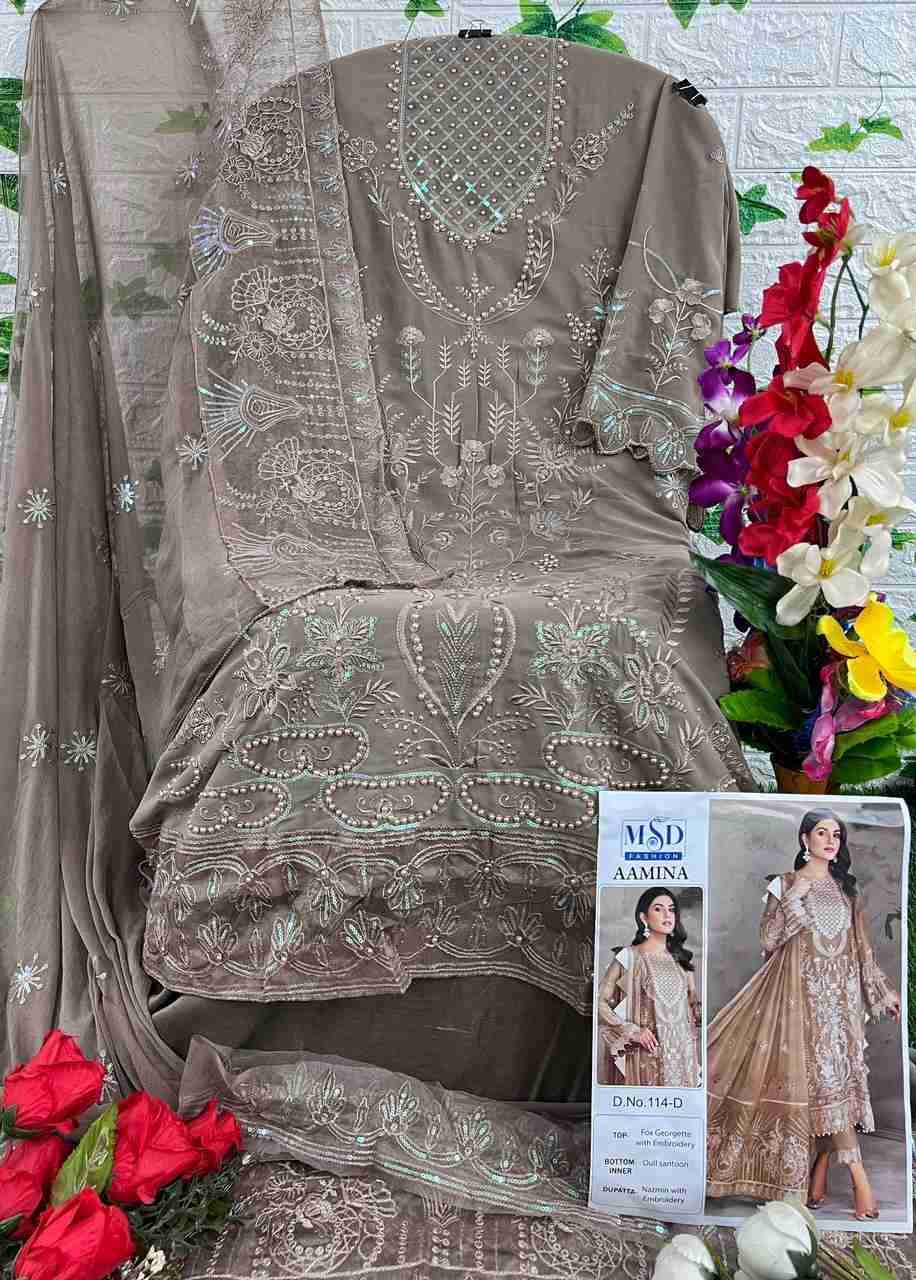 Aamina By MSD Fashion 114-A To 114-D Series Beautiful Pakistani Suits Colorful Stylish Fancy Casual Wear & Ethnic Wear Faux Georgette Embroidered Dresses At Wholesale Price