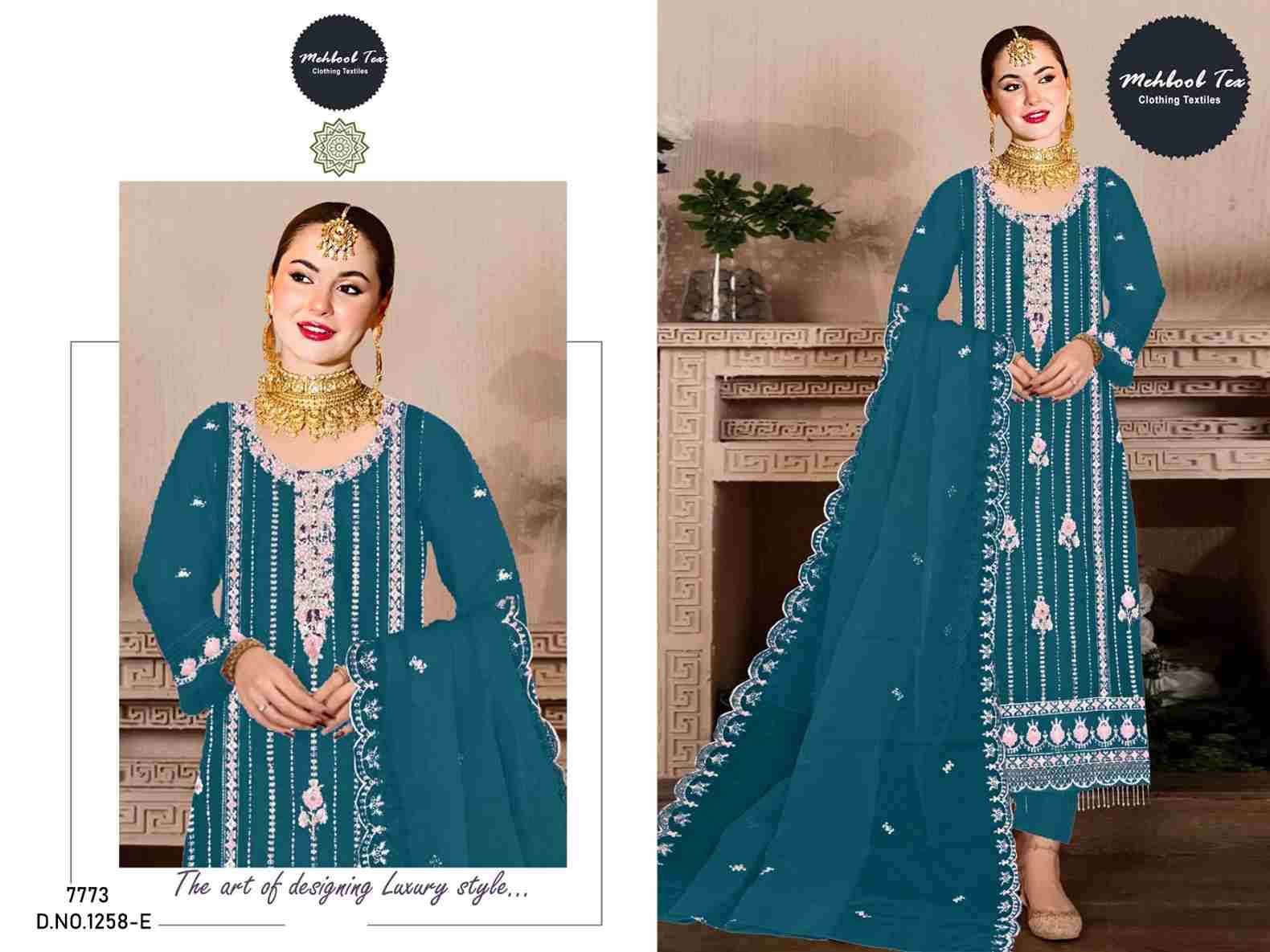 Mehboob Tex Hit Design 1258 Colours Vol-2 By Mehboob Tex 1258-E To 1258-H Series Beautiful Pakistani Suits Colorful Stylish Fancy Casual Wear & Ethnic Wear Organza Embroidered Dresses At Wholesale Price