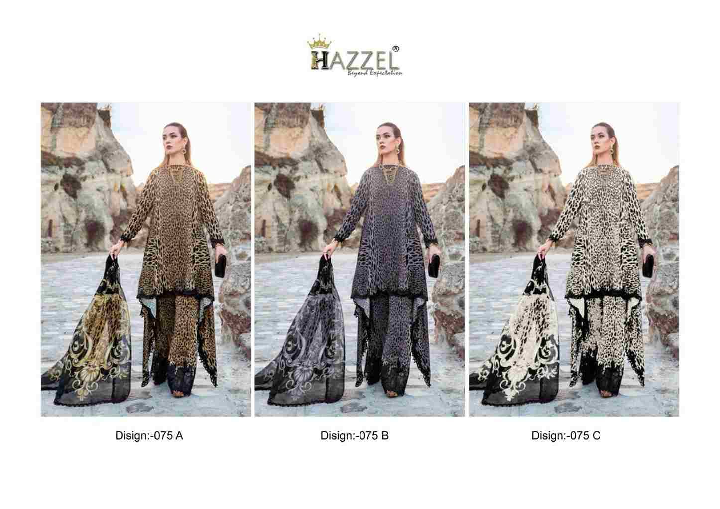 Hazzel 075 Colours By Hazzel 075-A To 075-C Series Pakistani Suits Collection Beautiful Stylish Fancy Colorful Party Wear & Occasional Wear Pure Cotton Print Dresses At Wholesale Price