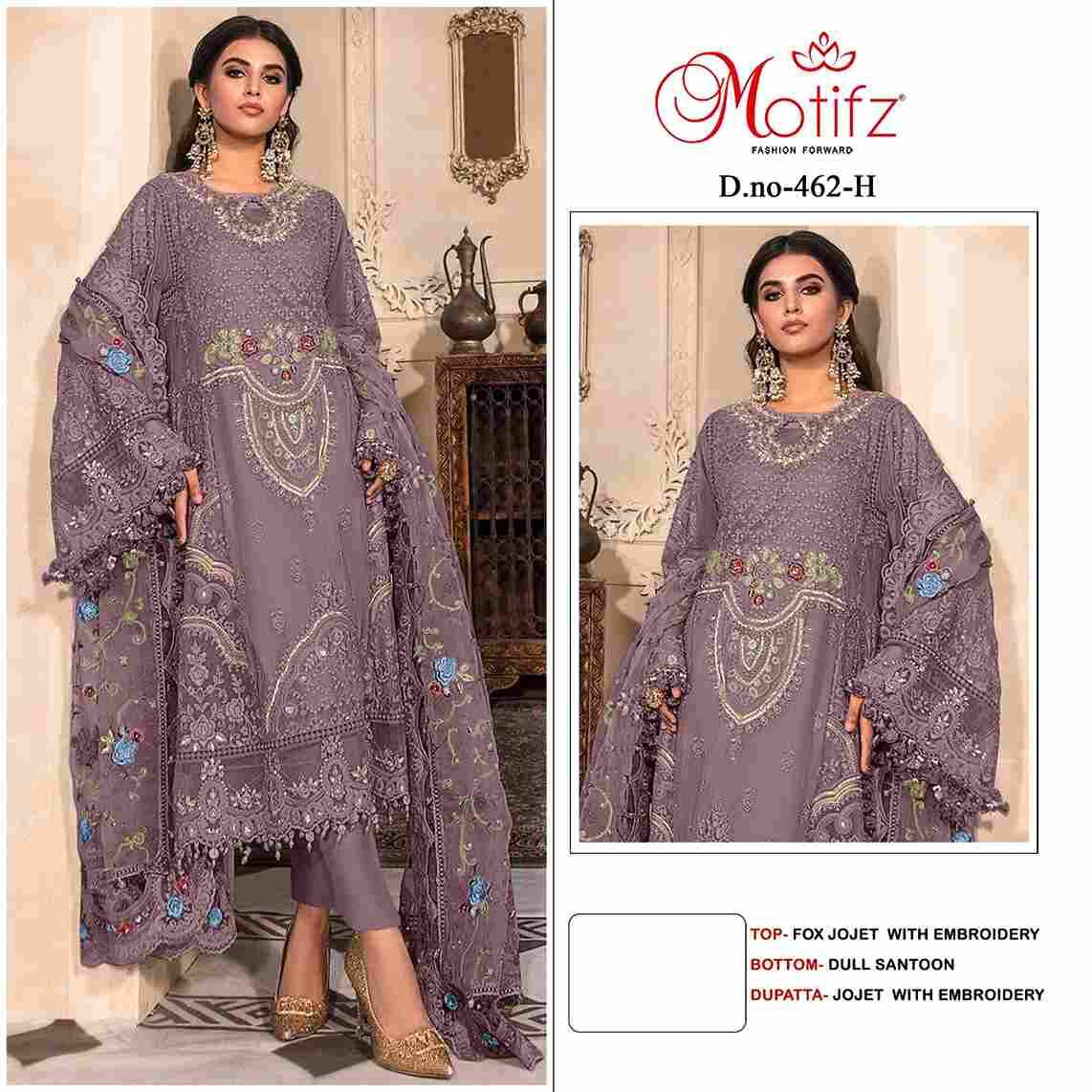 Motifz Hit Design 462 Colours Vol-2 By Motifz 462-E To 462-H Series Beautiful Stylish Pakistani Suits Fancy Colorful Casual Wear & Ethnic Wear & Ready To Wear Faux Georgette Embroidered Dresses At Wholesale Price