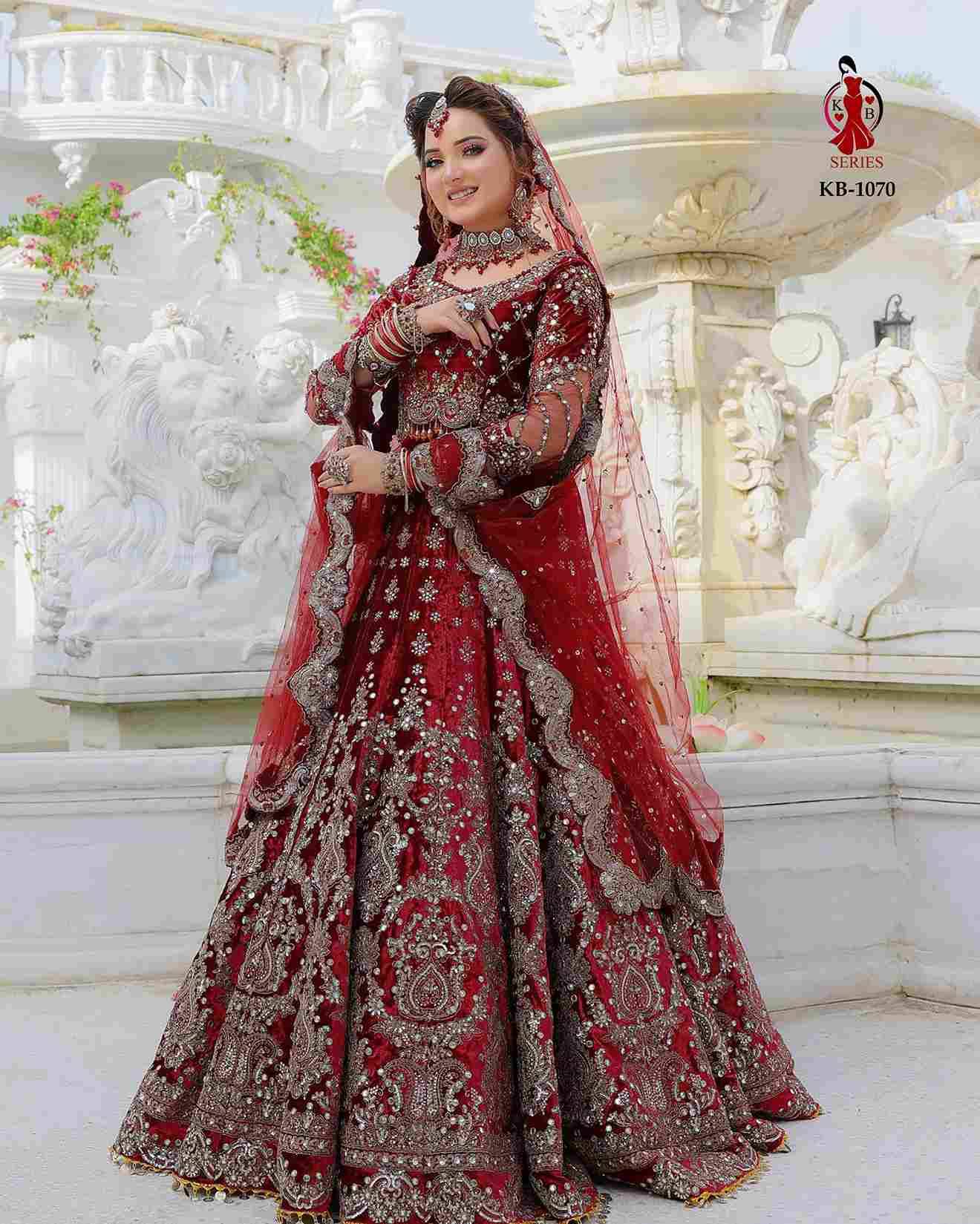 KB Hit Design 1070 Colours By Fashid Wholesale 1070-A To 1070-D Series Bridal Wear Collection Beautiful Stylish Colorful Fancy Party Wear & Occasional Wear Velvet Lehengas At Wholesale Price