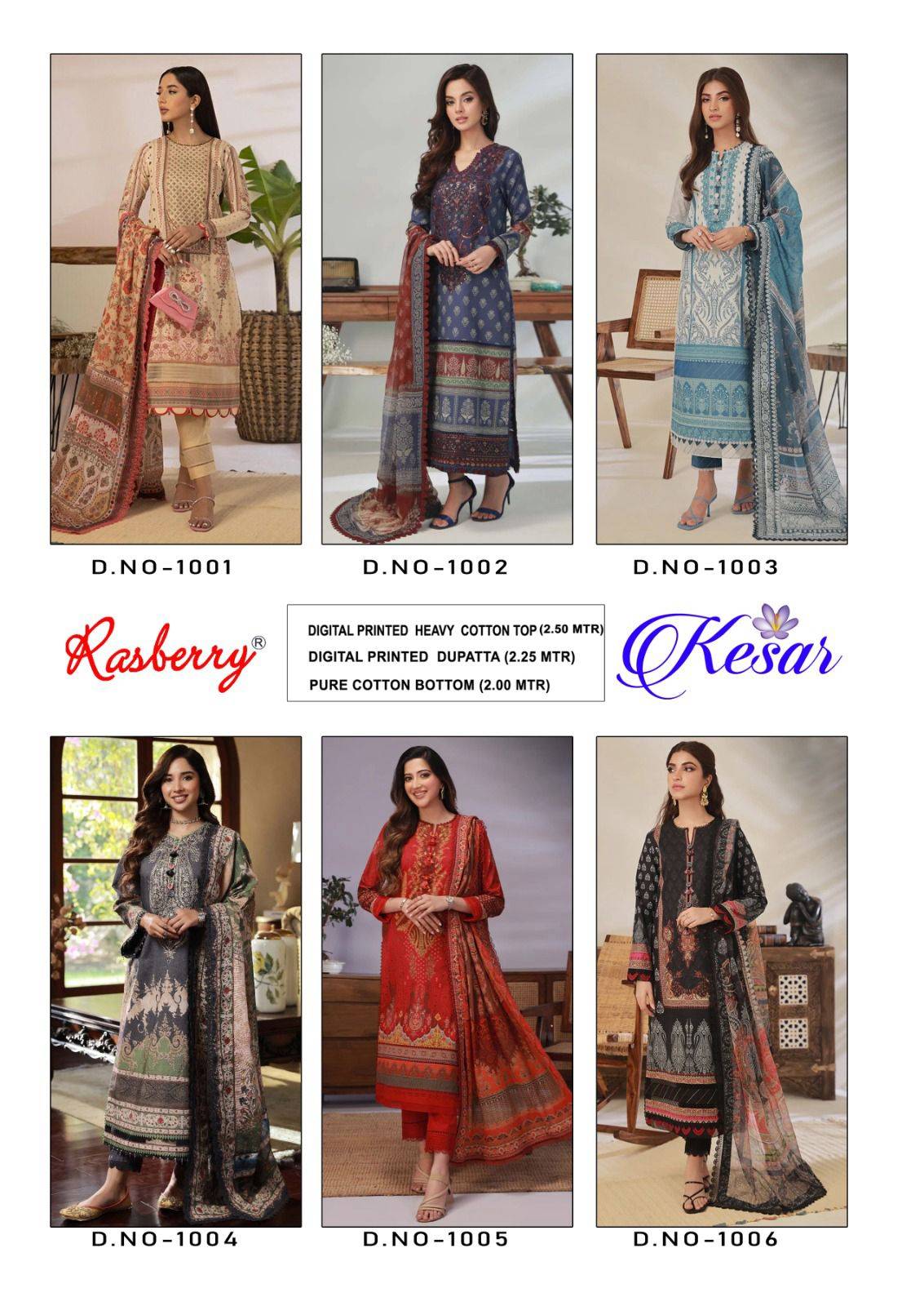 Kesar Vol-1 By Rasberry 1001 To 1006 Series Beautiful Festive Suits Colorful Stylish Fancy Casual Wear & Ethnic Wear Cotton Print Dresses At Wholesale Price