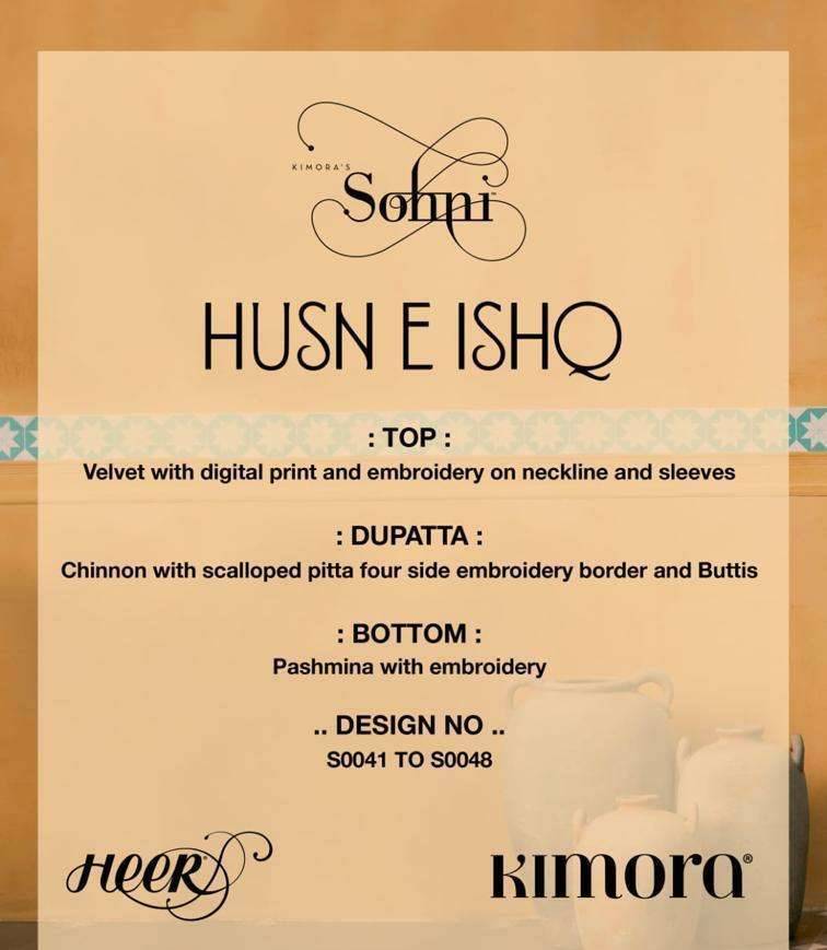 Husn E Ishq By Kimora Fashion 0041 To 0048 Series Beautiful Stylish Festive Suits Fancy Colorful Casual Wear & Ethnic Wear & Ready To Wear Velvet Print Dresses At Wholesale Price